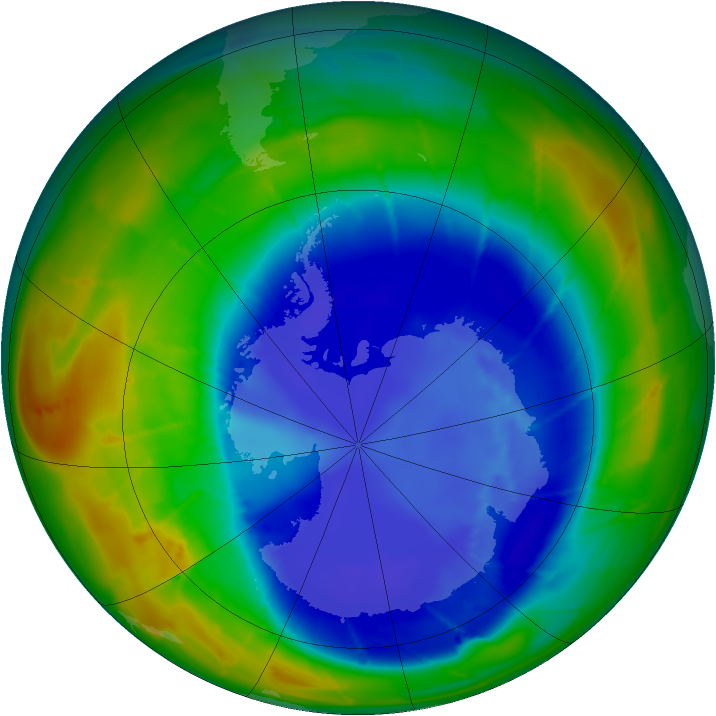 Antarctic ozone map for 31 August 2009